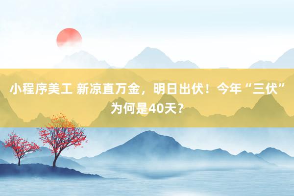 小程序美工 新凉直万金，明日出伏！今年“三伏”为何是40天？